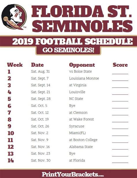 Florida State Football Schedule 2017 Printable